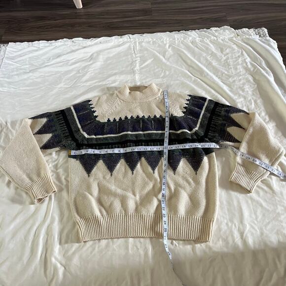 Vtg Cream Retro Nordic Print Wool Eclectic Grandpa Pullover Sweater Men's L - Picture 10 of 10